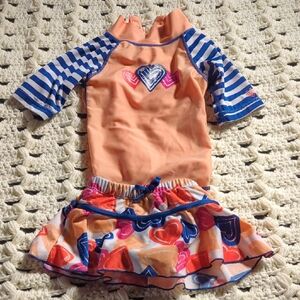 Peach & Blue Heart Kids Swim Coverup Set